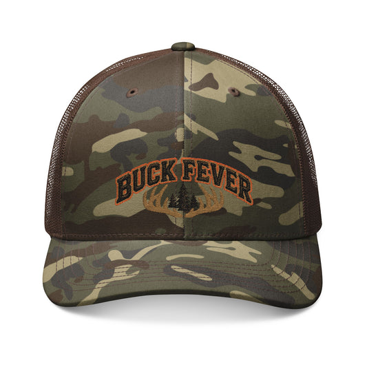 Camouflage Trucker Hat — Embroidered 'Buckfever' Buck Antler Logo
