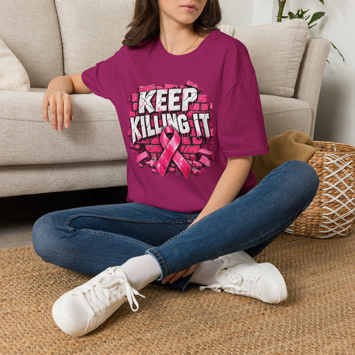Keep Killing It pink ribbon T-Shirt | Breast Cancer Awareness, Motivational Graphic