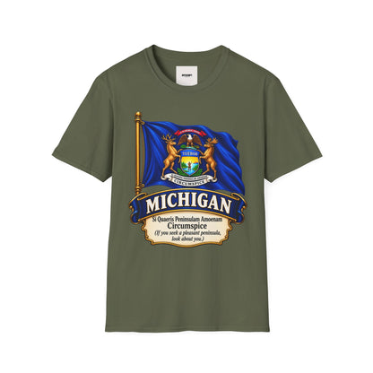 Michigan State Flag T-Shirt — Vintage State Seal Tee (TUEBOR)