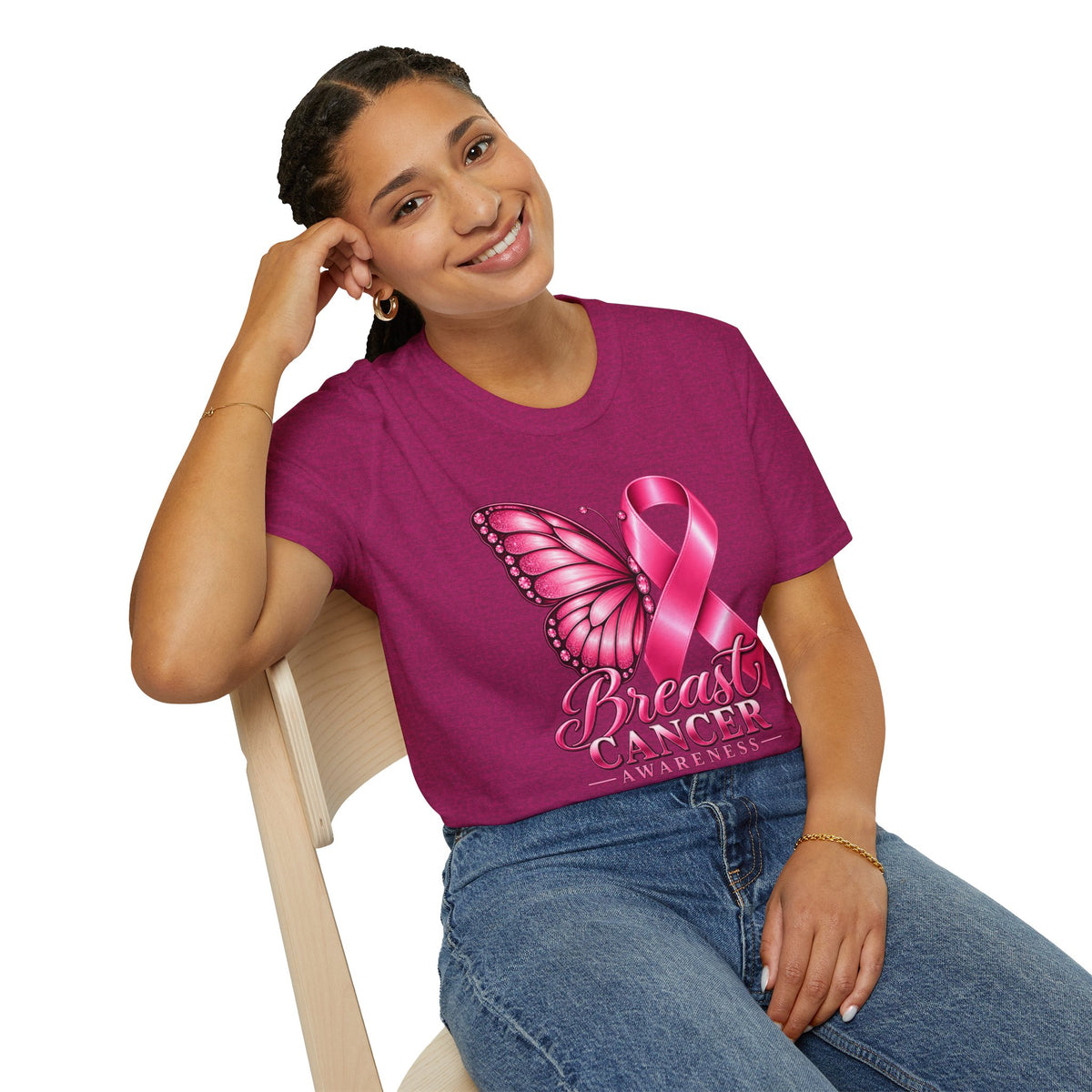 Pink Ribbon Butterfly Breast Cancer Awareness T-Shirt | Support Ribbon Tee