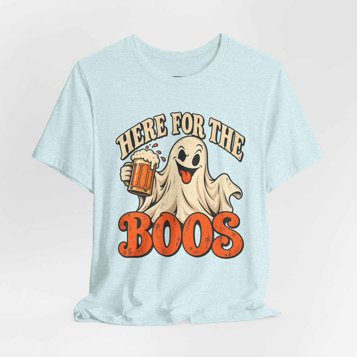 Here for the Boos Halloween T-Shirt — Ghost Drinking Beer Graphic Tee