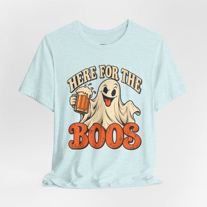Here for the Boos Halloween T-Shirt — Ghost Drinking Beer Graphic Tee