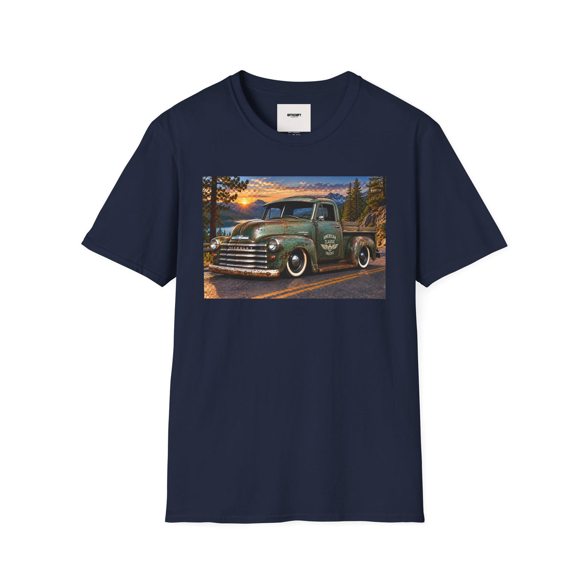 Vintage Green Pickup Truck T-Shirt — Retro Rustic Sunset Road Tee