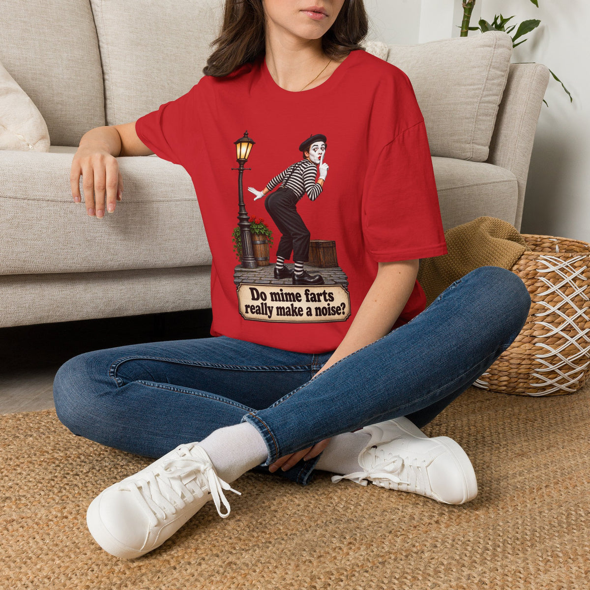 Mime Graphic T-Shirt — "Do Mime Farts Really Make a Noise?" Vintage Street Performer Tee