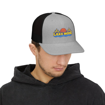 Lake Mode Trucker Hat — Embroidered Sunset Snapback Cap
