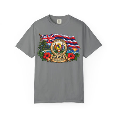 Hawaii State Seal Tee — Vintage Hawaiian Flag & Hibiscus T-Shirt