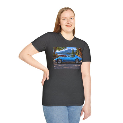 1968 Chevrolet Corvette Stingray Graphic T‑Shirt — Blue Classic Car Lakefront Print
