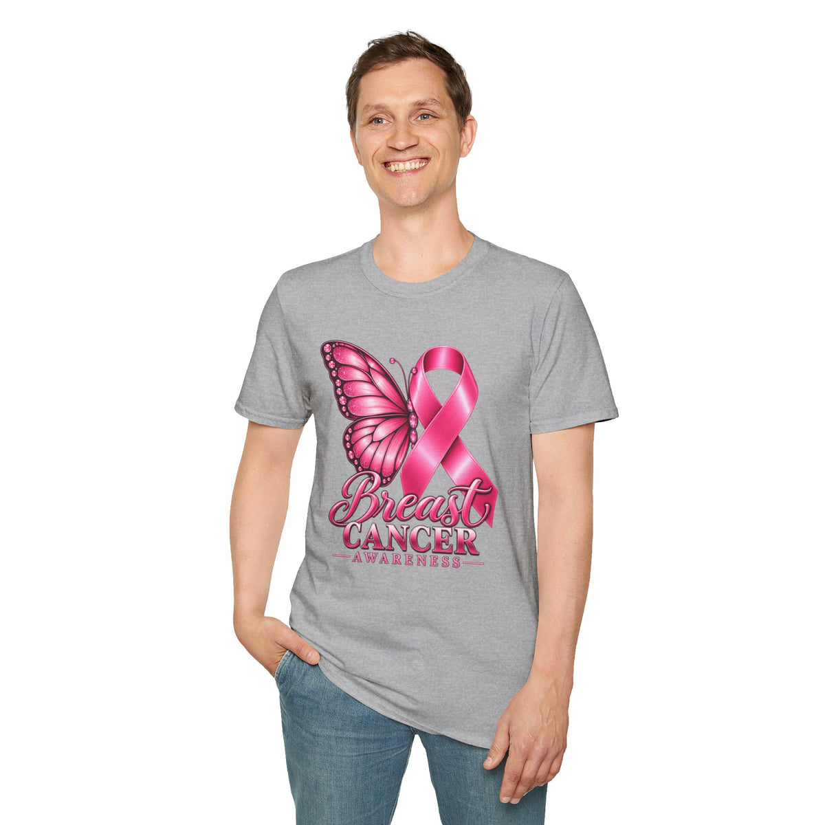 Pink Ribbon Butterfly Breast Cancer Awareness T-Shirt | Support Ribbon Tee