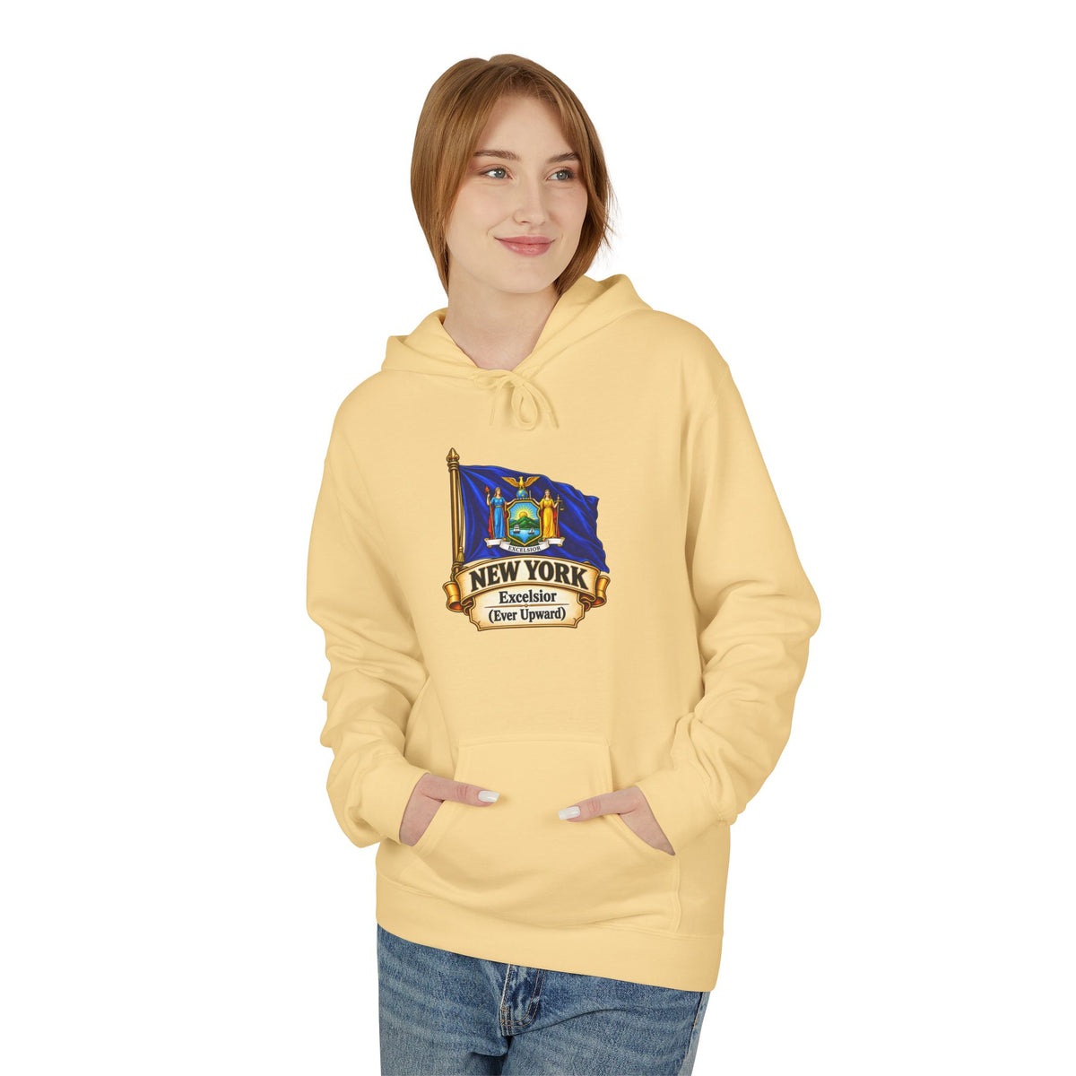 New York State Flag Hoodie – "Excelsior (Ever Upward)" Graphic Pullover