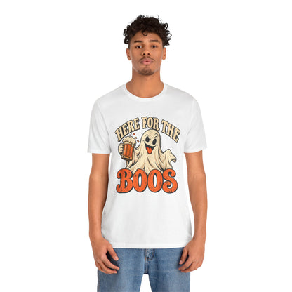 Here for the Boos Halloween T-Shirt — Ghost Drinking Beer Graphic Tee