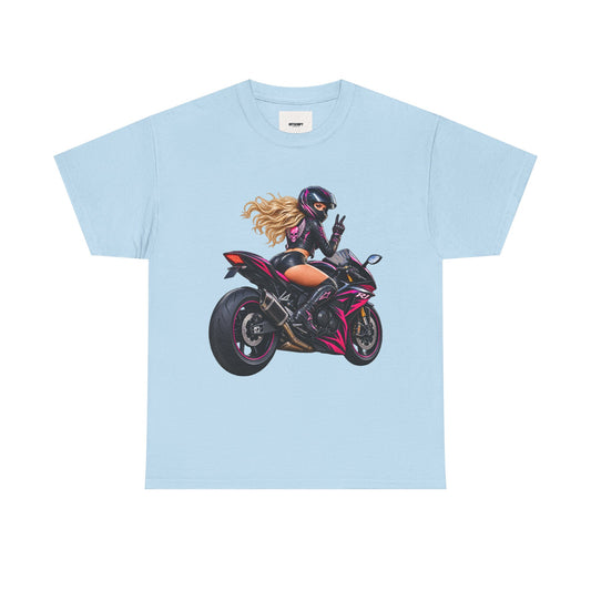 Motorcycle Girl Tee — Feminine Sportbike Rider Graphic Shirt
