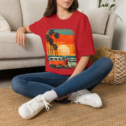 Retro Sunset Van T-Shirt – Tropical Beach Road Trip Graphic
