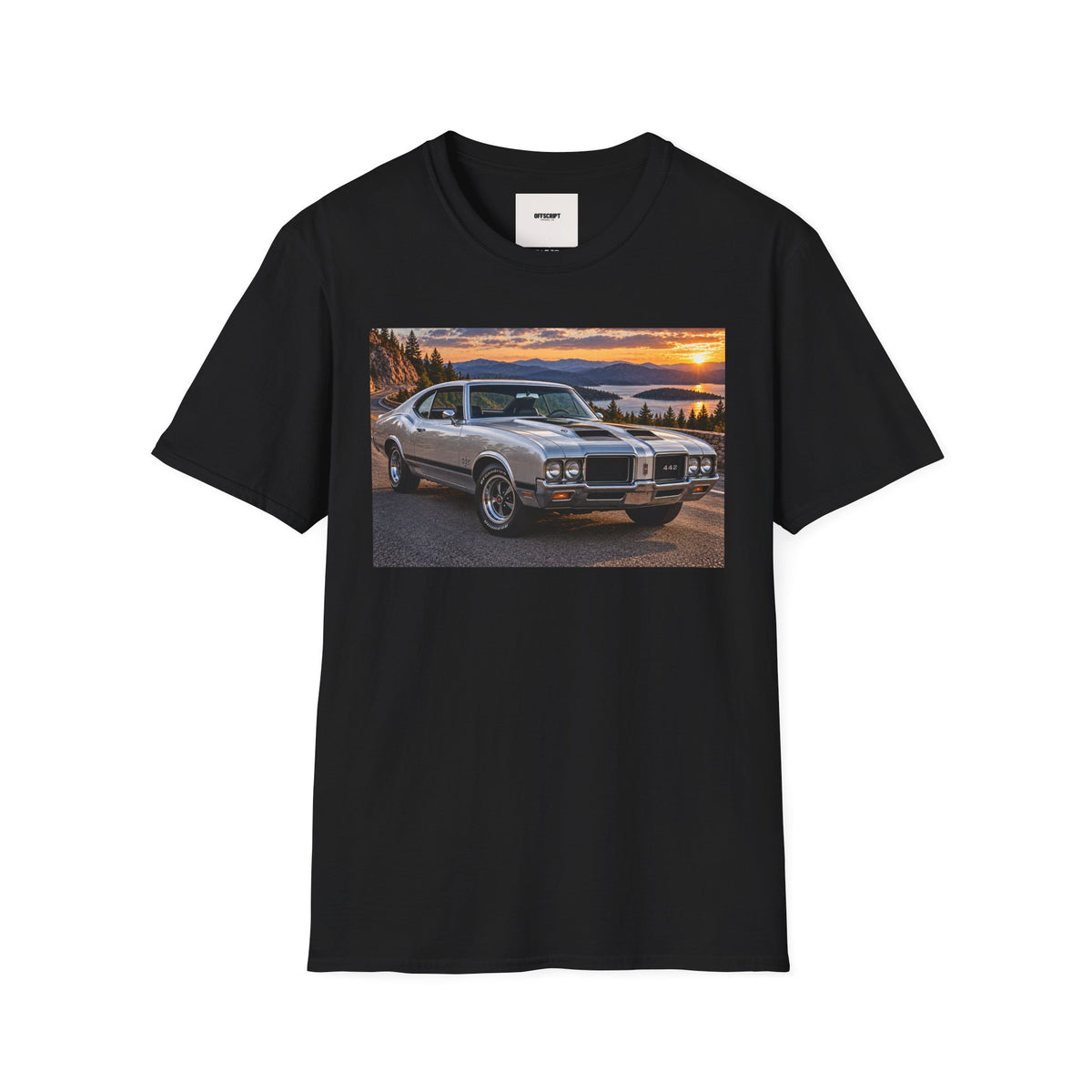 Classic Muscle Car Sunset T-Shirt — Vintage Oldsmobile Photo Tee