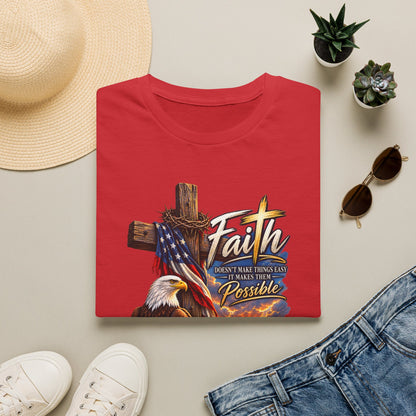 Faith Eagle T-Shirt — 'Faith Makes The Impossible Possible' Patriotic Cross Design