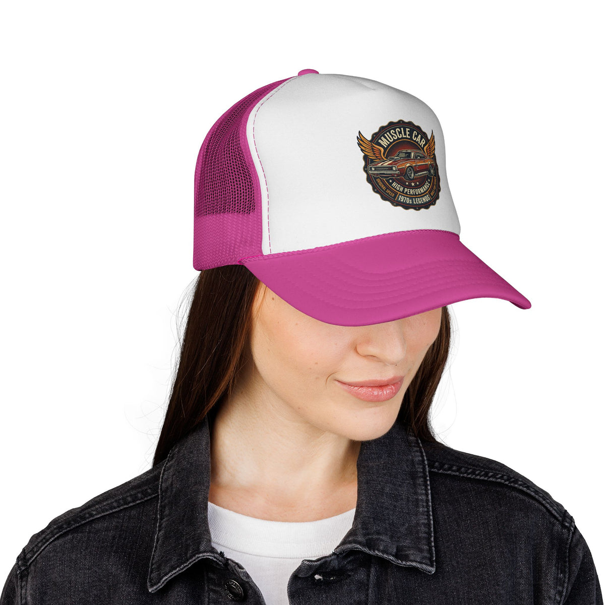 Muscle Car Emblem Trucker Cap | Vintage Hotrod Logo
