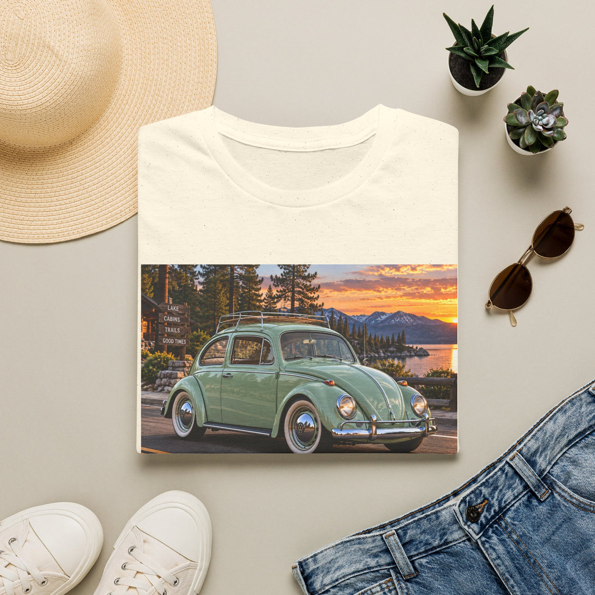 Classic VW Beetle Sunset T-Shirt — Vintage Car Lover Tee