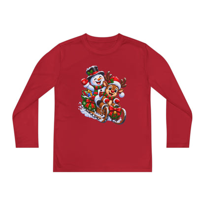 Kids' Christmas Sledding Tee — Snowman & Reindeer Holiday Long Sleeve