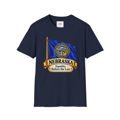 Nebraska Flag T-Shirt — State Seal ‘Nebraska: Equality Before the Law’