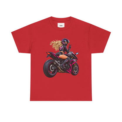 Motorcycle Girl Tee — Feminine Sportbike Rider Graphic Shirt