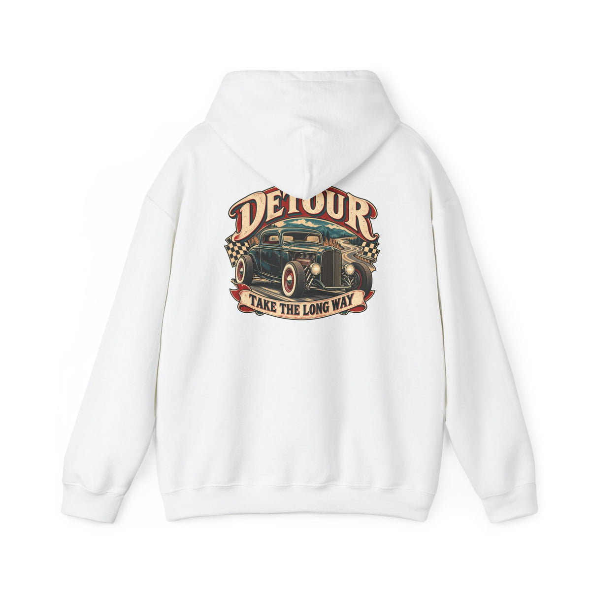 Detour Vintage Hot Rod Hoodie — "Take The Long Way" Classic Car Sweatshirt