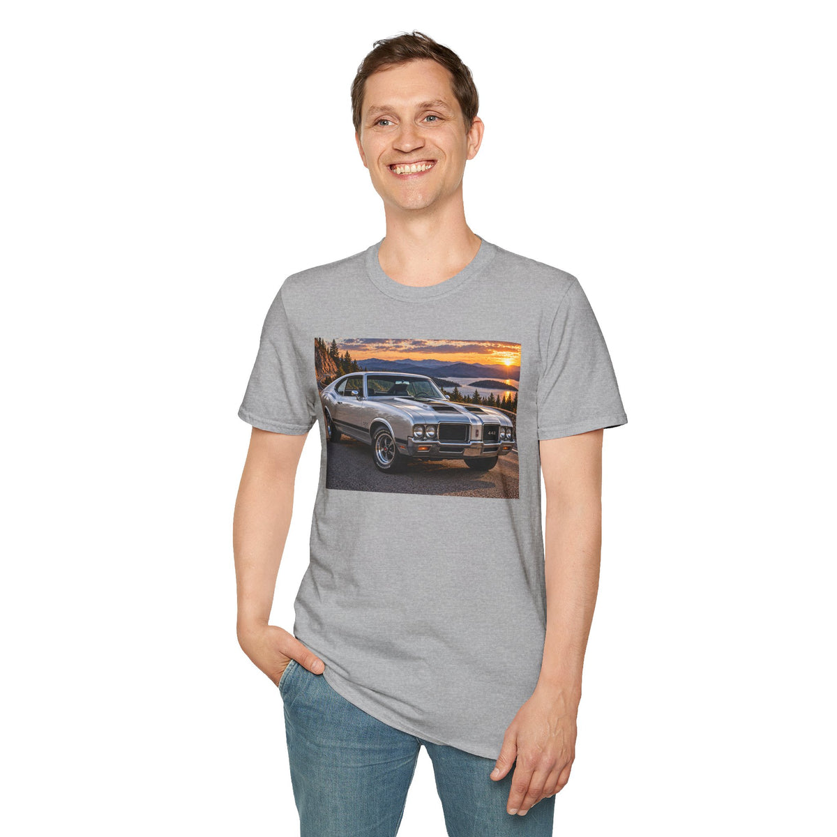 Classic Muscle Car T-Shirt – Vintage Oldsmobile Sunset Graphic Tee