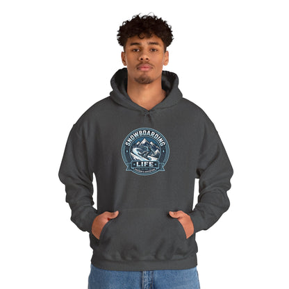 Snowboarding Hoodie – "Snowboarding Life" Graphic Pullover with Backboarder Illustration