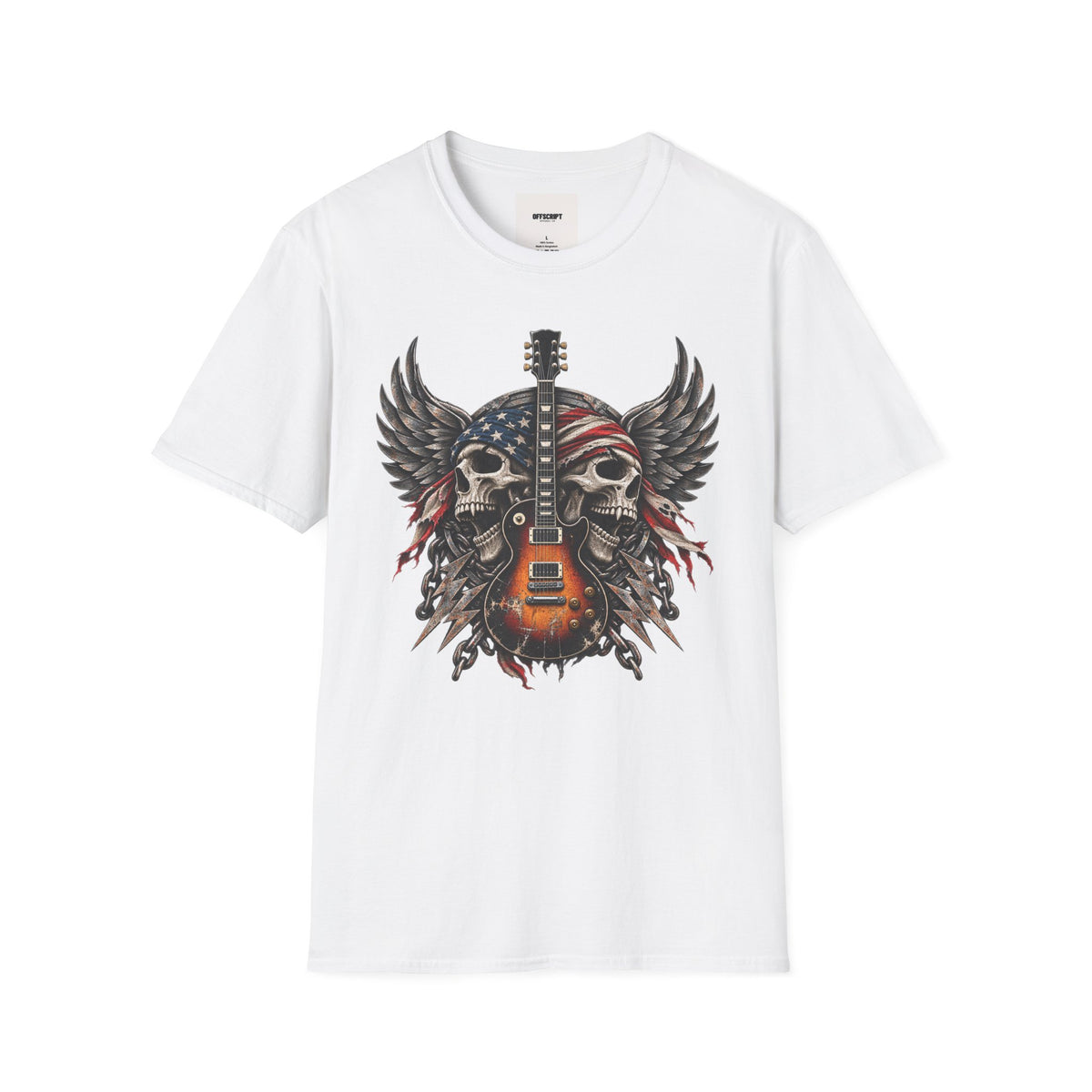 American Skull Guitar T-Shirt — Patriotic Rock Music Tee
