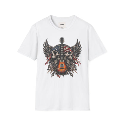 American Skull Guitar T-Shirt — Patriotic Rock Music Tee