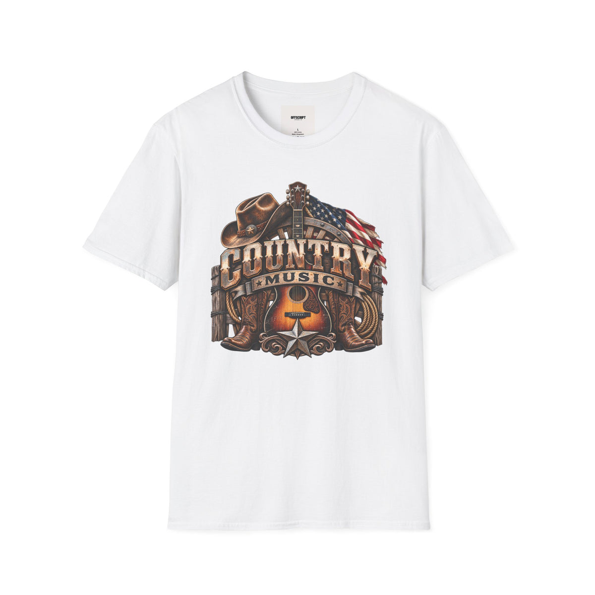 Country Music Graphic T‑Shirt — Western Guitar & Flag Design
