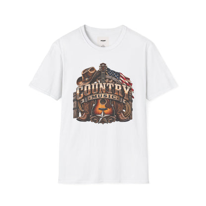 Country Music Graphic T‑Shirt — Western Guitar & Flag Design