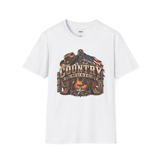 Country Music Graphic T‑Shirt — Western Guitar & Flag Design