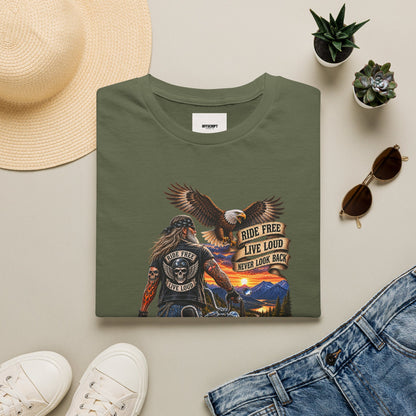 Biker Eagle T-Shirt — "Ride Free, Live Loud" Motorcycle Tee