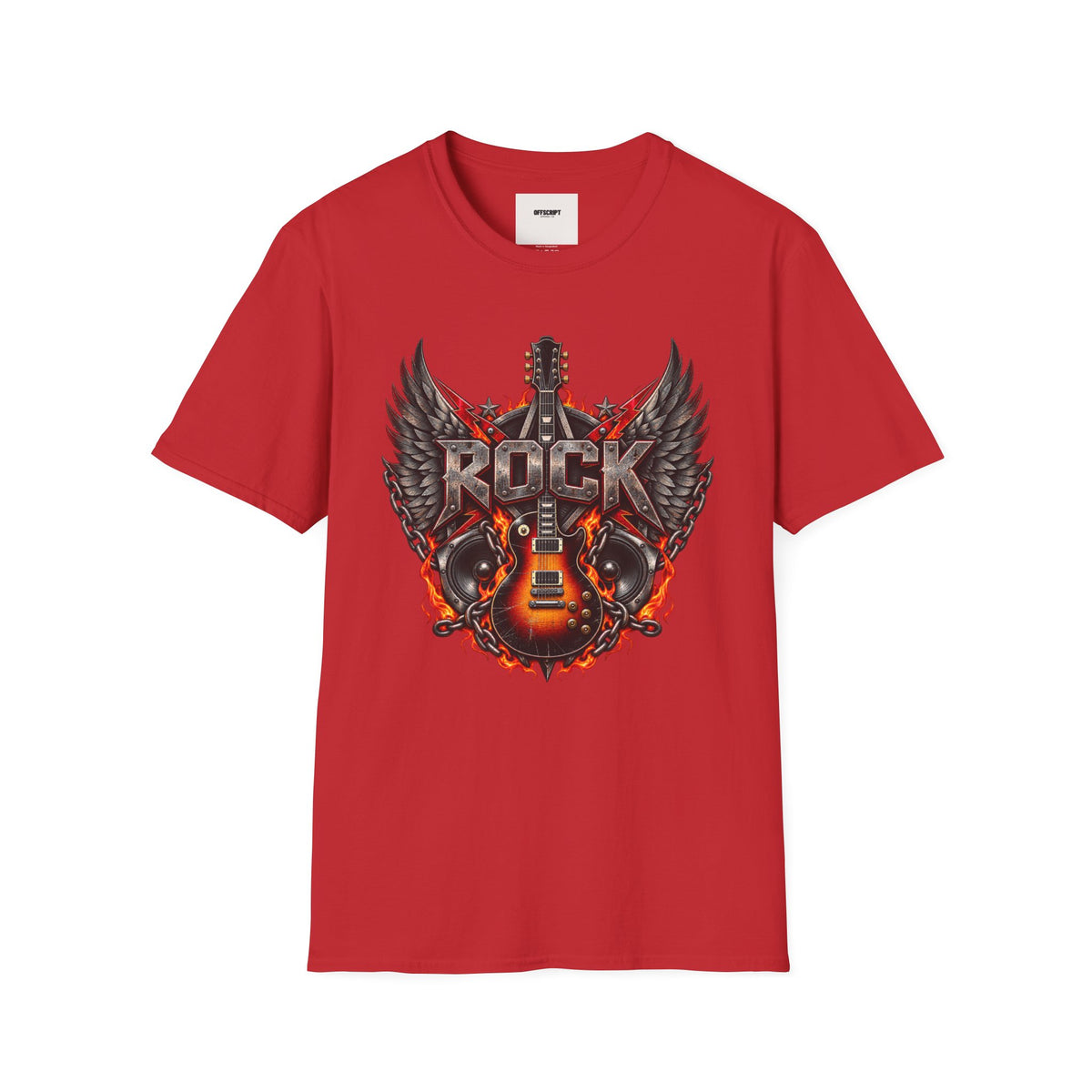 Rock Wings T‑Shirt — Vintage Guitar Flame Graphic Tee for Music Lovers