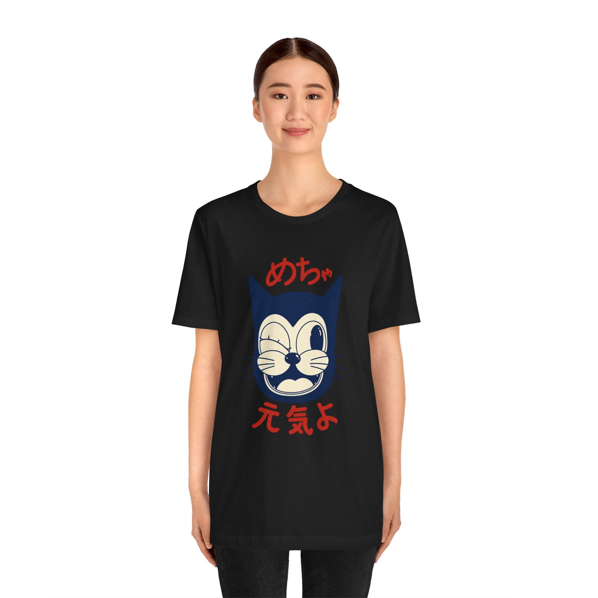 Japanese Lucky Cat T-Shirt – “めちゃ元気よ” Maneki Neko Graphic Tee