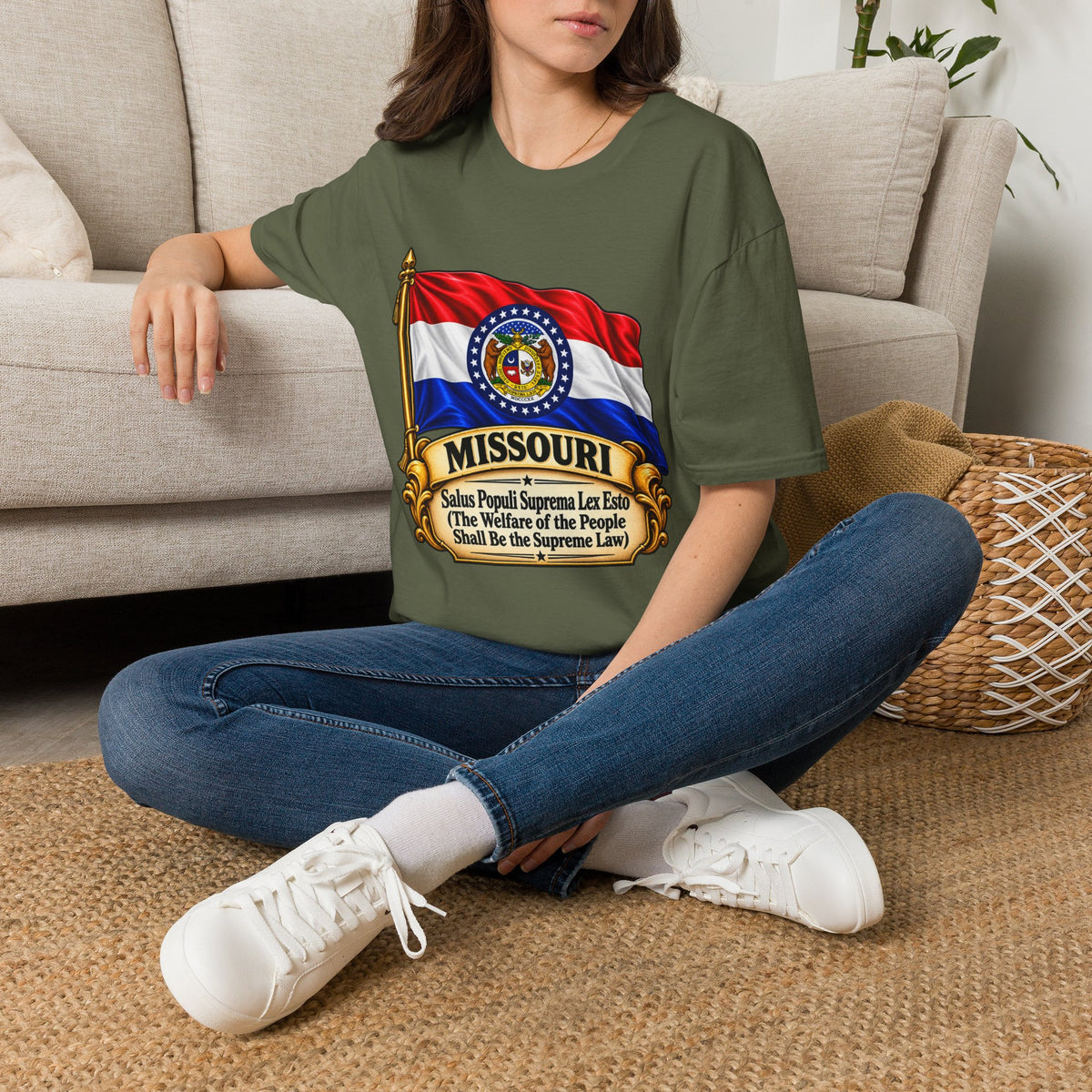 Missouri Flag T‑Shirt — State Seal & Motto Folded Flag Tee