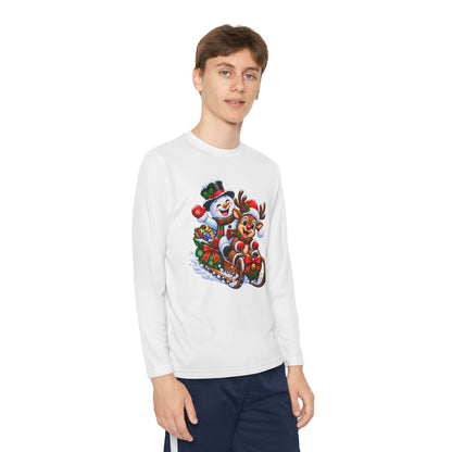 Kids' Christmas Sledding Tee — Snowman & Reindeer Holiday Long Sleeve