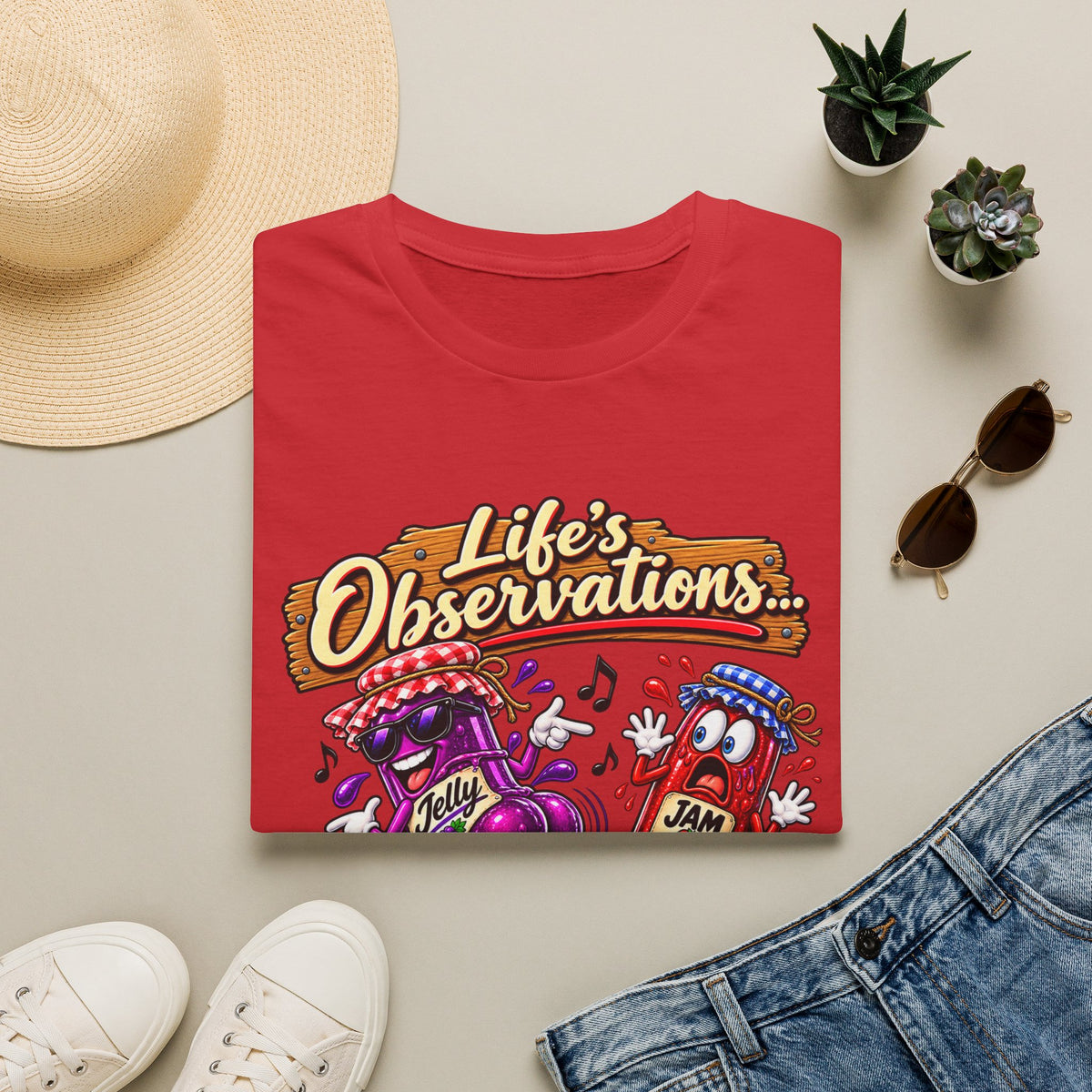 T-Shirt — "Life's Observations: I Must Be Jelly 'Cause Jam Don't Shake Like That" Retro Jar Cartoon Tee