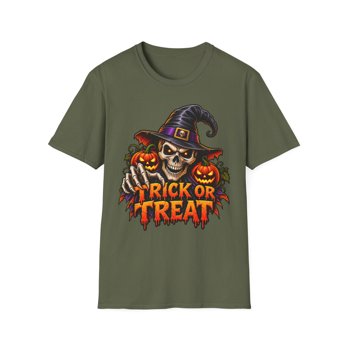 Halloween Skull Witch T-Shirt — Trick or Treat Pumpkin Graphic Tee