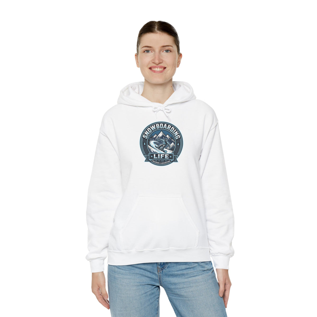 Snowboarding Hoodie – "Snowboarding Life" Graphic Pullover with Backboarder Illustration