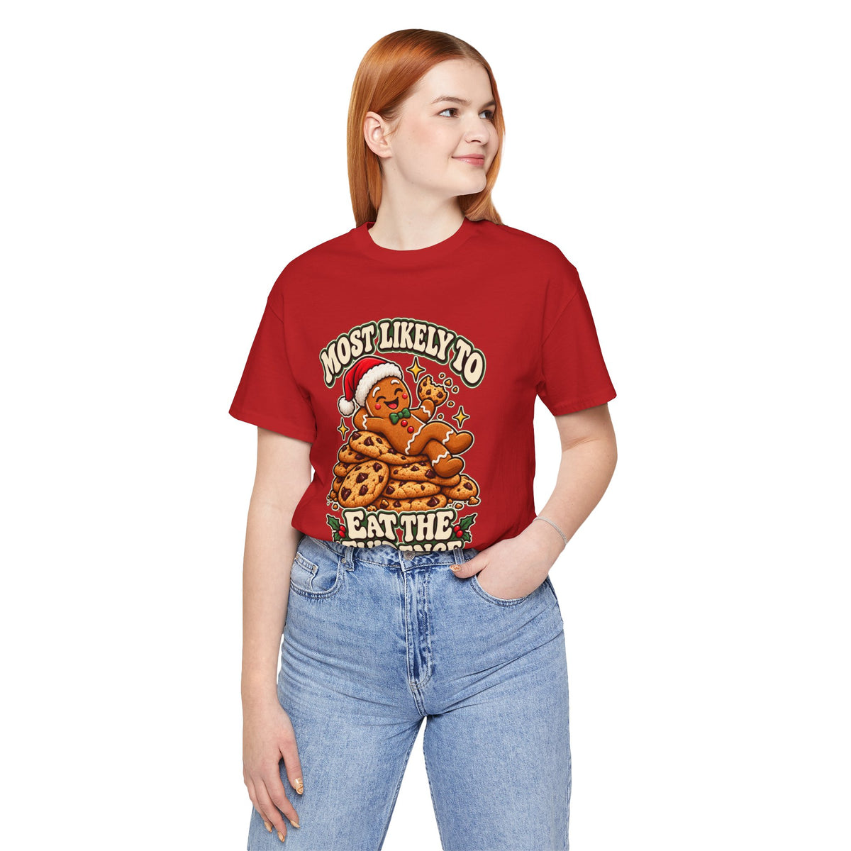 Funny Christmas Tee — "Most Likely to Eat the Evidence" Gingerbread Cookie Shirt