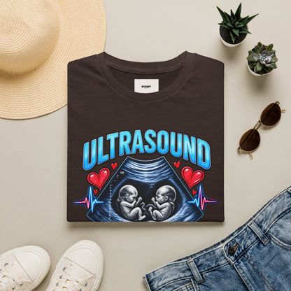 Ultrasound Twins T‑Shirt — Tiny Humans Big Hearts Pregnancy Tee