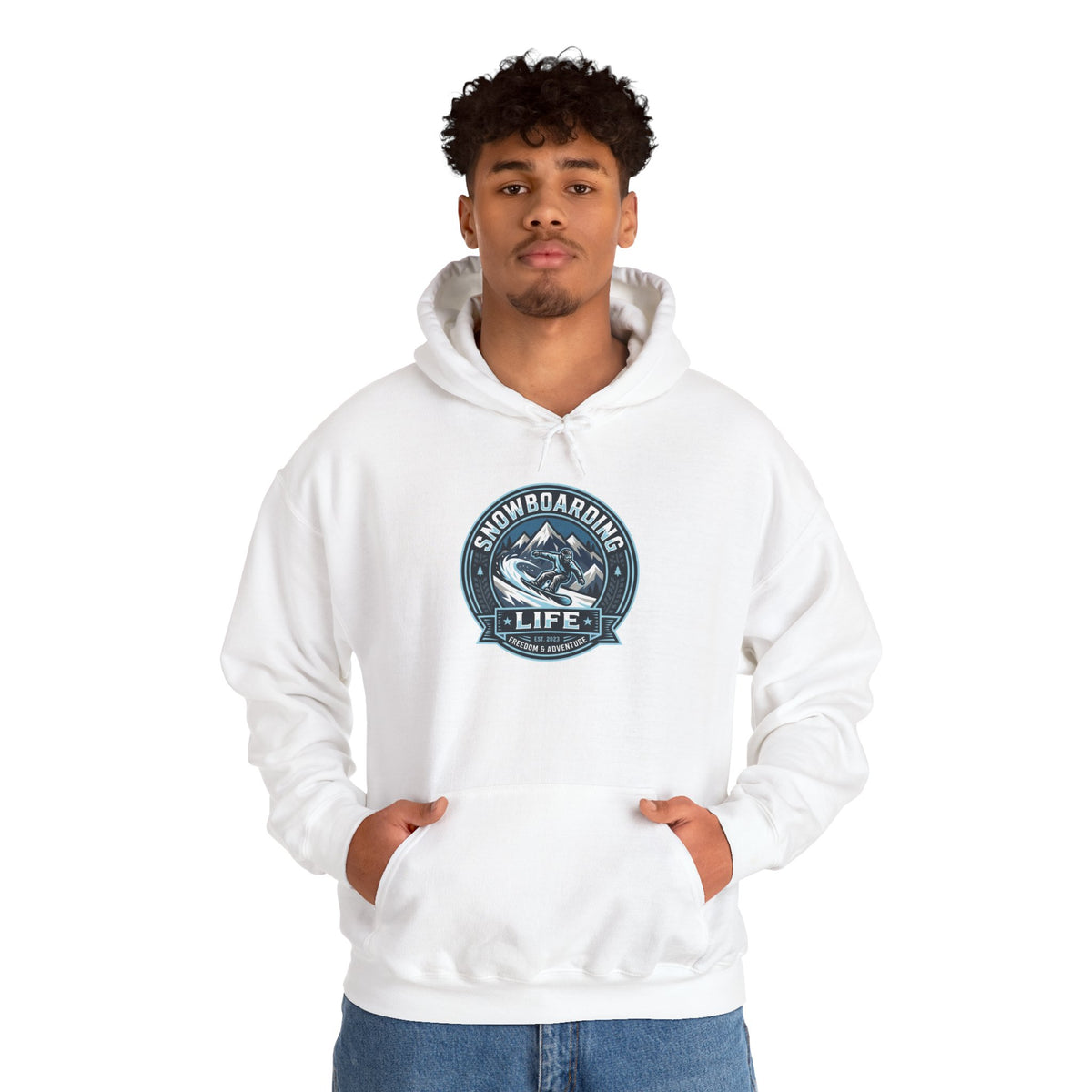 Snowboarding Hoodie – "Snowboarding Life" Graphic Pullover with Backboarder Illustration