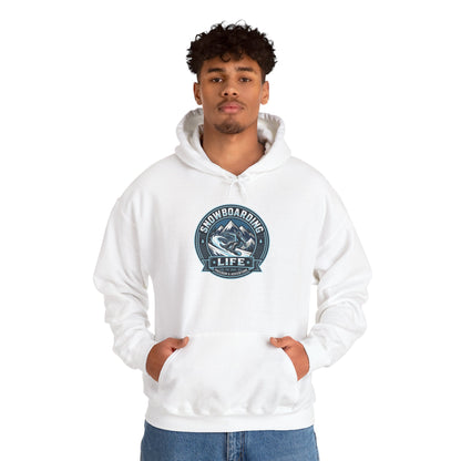 Snowboarding Hoodie – "Snowboarding Life" Graphic Pullover with Backboarder Illustration