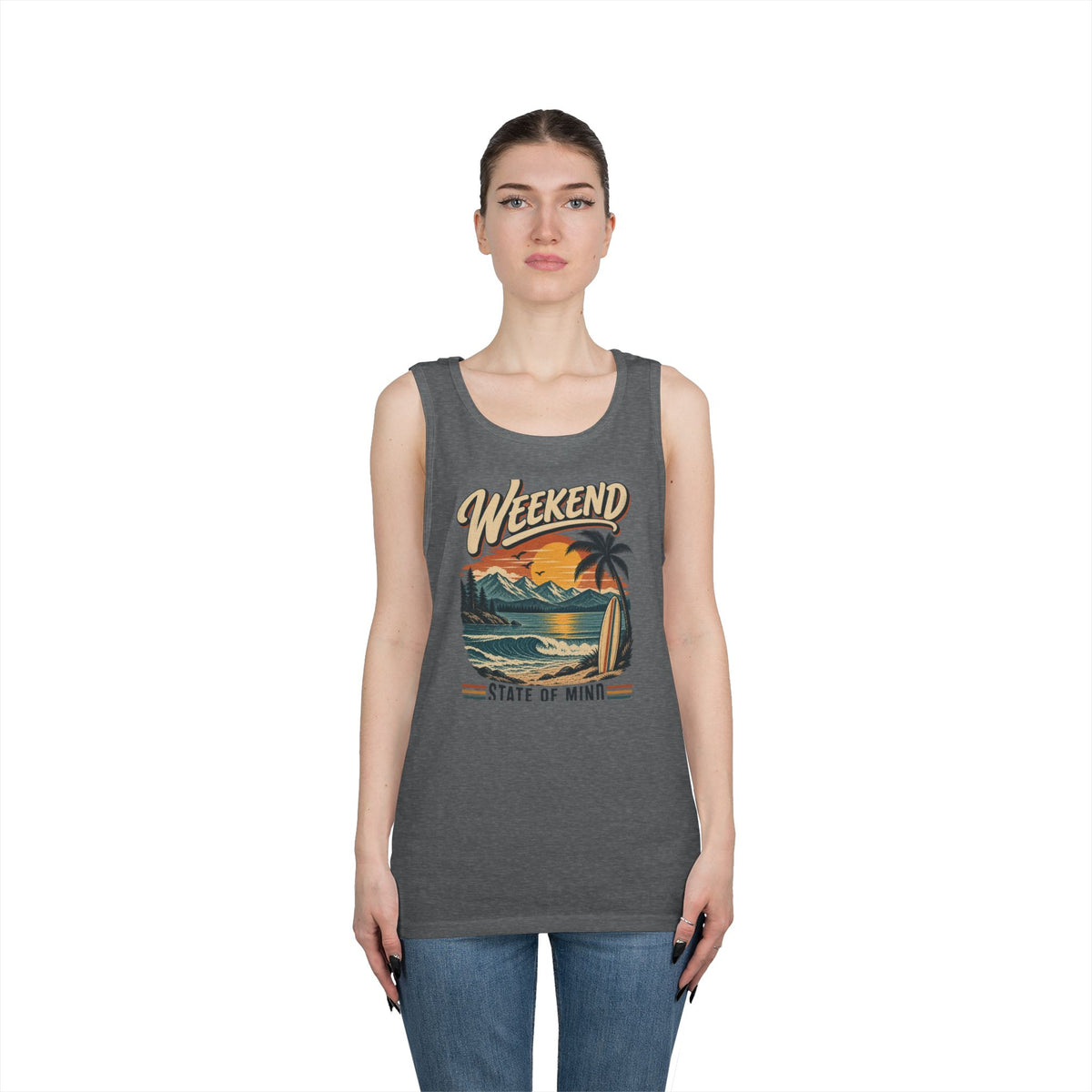 Weekend State of Mind Tank Top — Retro Beach Surf Sunset Graphic