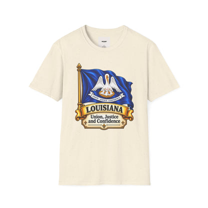 Louisiana State Flag T-Shirt — Pelican Emblem "Union, Justice & Confidence" Tee