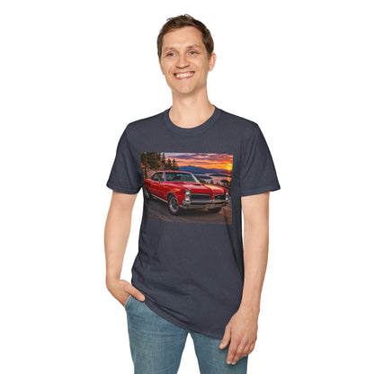 Classic Red Muscle Car T-Shirt — Vintage Pontiac Sunset Driving Tee