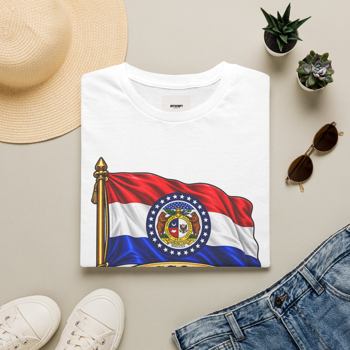 Missouri Flag T‑Shirt — State Seal & Motto Folded Flag Tee