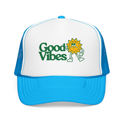Good Vibes Sun Trucker Hat — Retro Sunny Graphic Foam Cap