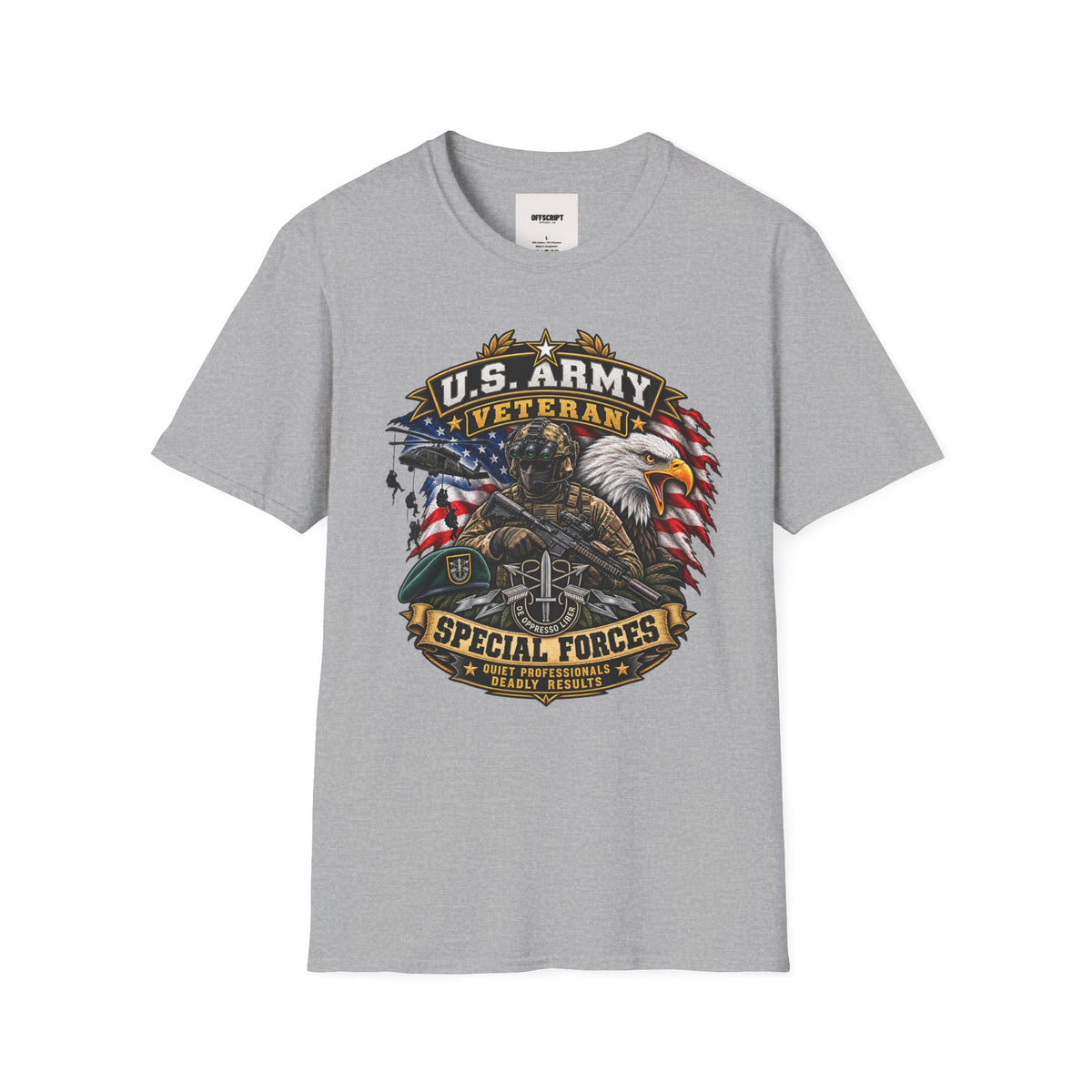 U.S. Army Veteran T-Shirt — Special Forces Eagle American Flag Design