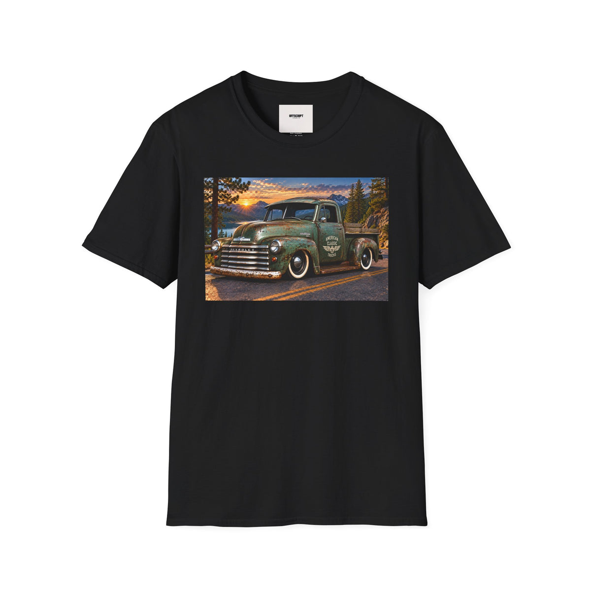 Vintage Green Pickup Truck T-Shirt — Retro Rustic Sunset Road Tee